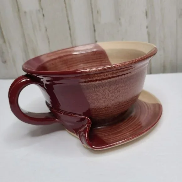 Art Pottery Clay Pottery Unique Soup Bowl Mug Plate Dish One Piece Tri Color - Picture 5 of 16